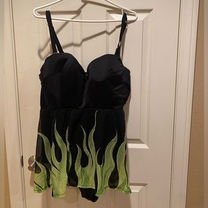 Torrid Plus Size Disney Villain Bathing Suit Top, Green Flames